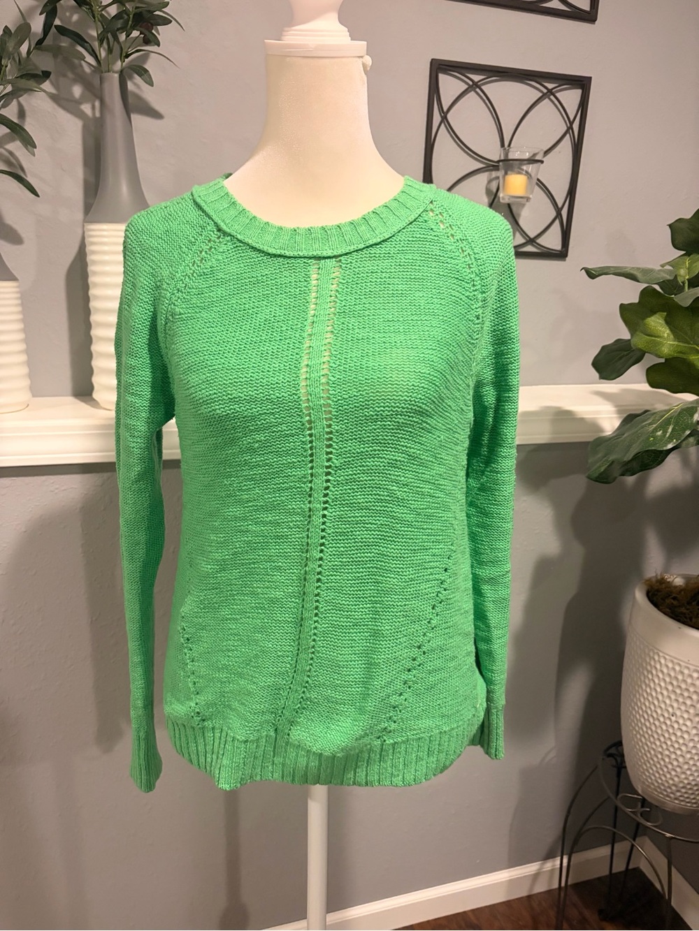 LOFT Bright Green Lightweight Crewneck Sweater